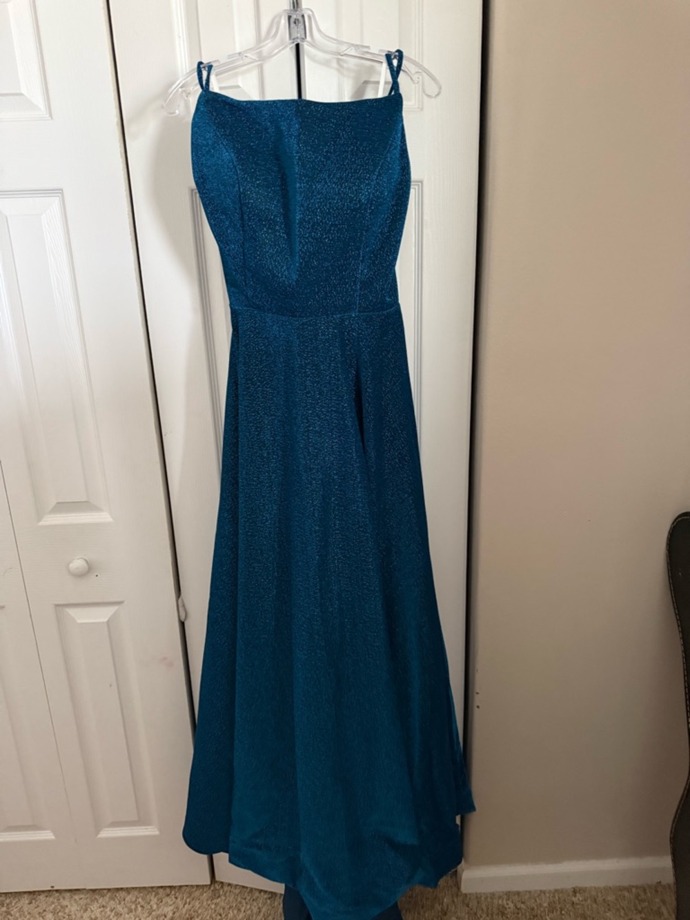 Teal Sparkle A-Line Evening Dress